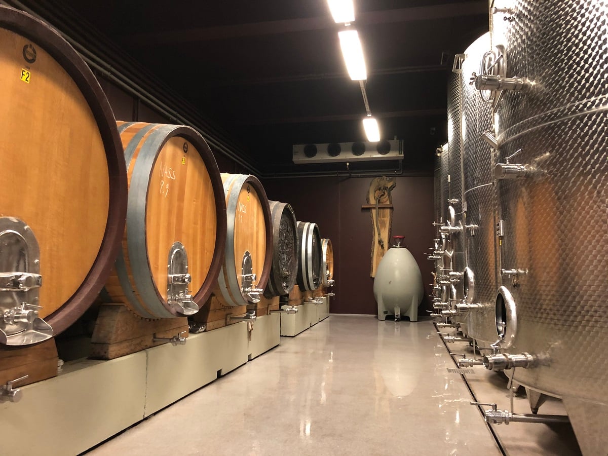 Barrel cellar at Markus Huber Winery